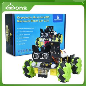Keyestudio 4WD 마이크로비트 V2 로봇 자동차 키트 Mecanum Smart For Micro:bit 로봇 DIY STEM Python 프로그래밍 원격 제어 장난감 취미