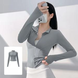 스탠드 칼라 요가 얼음 실크 태양 보호 의류 여름 여성 슬림 맞는 다목적 슬리밍 스포츠 얇은 재킷