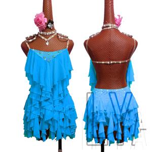 새로운 라틴 경쟁 공연 성인 맞춤 어린이 보라색 술 백리스 댄스 스커트 블루 플리츠 스커트