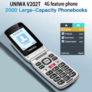 UNIWA V202T 4G 기능 플립폰 패션 듀얼 스크린 큰 버튼 플립 휴대폰 노인용 1450mAh SOS 기능폰