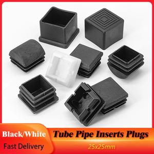 정사각형 검정색/흰색 가구 다리 캡 25x25mm 플라스틱 블랭킹 엔드 캡 파이프 인서트 플러그 미끄럼 방지 바닥 보호 장치 먼지 플러그