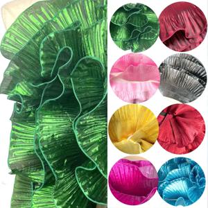 1/2 야드 메탈릭 광택 프릴 플리츠 트림 DIY 의상 스커트 테두리 공예 패치 워크 용품을위한 Crinkle Organza 레이스 원단