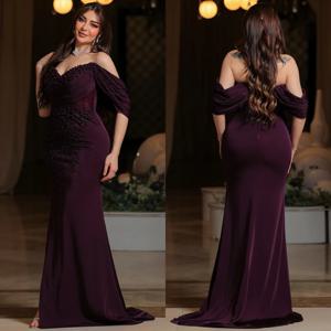 맞춤형 정장 캐주얼 저지 스팽글 플리츠 트럼펫 오프 숄더 롱 드레스 맞춤형 행사 우아한