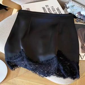 실크 새틴 레이스 하이웨이스트 드레이프 숏 스커트 여성 패션 2025 여름 A라인 루즈핏 솔리드 컬러 출퇴근 스타일 스커트