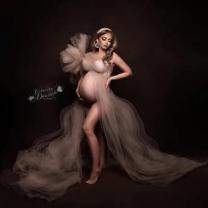 Boho 출산 사진 촬영 드레스 스튜디오 쉬어 Tulle 싱글 숄더 Flowy 가운 임신 드레스 사진 소품 베이비 샤워