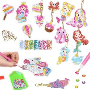 5개 5D 다이아몬드 페인팅 숫자 그림, 나만의 보석 키체인 만들기, 유니콘 인어 공예품, 8-12세 어린이 부활절 바구니 선물용