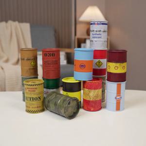 화학 오일 드럼 모델 철제 미니 오일 드럼 모델 전쟁 게임 장면 모델 보관함 데스크탑 장식 자동차 모델 남자아이 선물용
