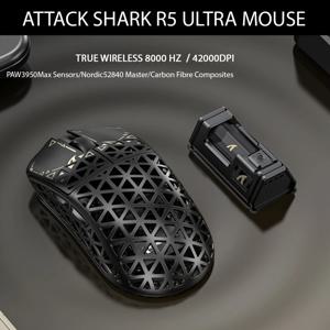 ATTACK SHARK R5 ULTRA 고품질 무선 게이밍 마우스 8K 폴링 42000 DPI 경량 트라이 모드 블루투스 카본 파이버 게이머용