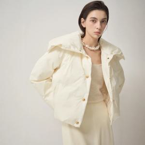 루즈핏 숏 푸퍼 재킷 여성용 두꺼운 거위털 코트 큰 칼라 겨울 신상품 솔리드 컬러 출퇴근 스타일