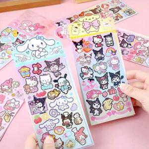 18pcs Sanrio 스티커 Pachacco Cinnamoroll Kuromi 마이 멜로디 일기 장식 미술 용품 ​​스티커 DIY 어린이 선물