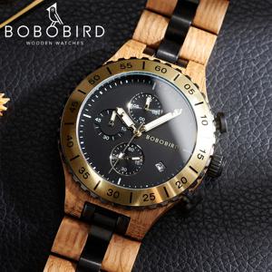 남성용 맞춤형 나무 시계 고급 크로노그래프 쿼츠 스포츠 손목시계 BOBO BIRD 호두나무 나무 시계 남성용 드롭쉬핑