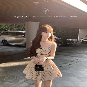 민소매 짧은 치마 조끼 드레스 여성 패션 한국 스타일 하이 웨이스트 A라인 여름 드레스 나비 매듭 캐주얼 웨어