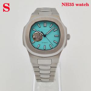39mm 완전 자동 기계식 남성용 시계 NH38 무브먼트 사파이어 글래스 방수 노틸러스 다이얼 호환