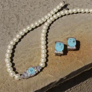 빈티지 스타일의 블루 라인스톤 귀걸이 목걸이 여성 소녀 선물 파티 초커 주얼리 도매