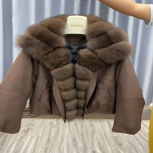 화이트 구스 다운 코트 방풍 여성용 가을 겨울 따뜻한 패딩 재킷 여성용 퍼 재킷 방수 깃털 리얼 폭스 퍼 칼라