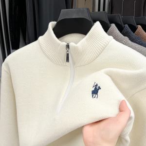 2025년 신상 밍크 플리스 두꺼운 스웨터 남성용 하프 지퍼 폴 니트 베이스 스웨터 남성용 하프 하이넥 트렌디