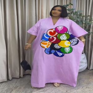 아프리카 플러스 사이즈 여성용 드레스 2025 봄 가을 브이넥 반소매 웨딩 파티 이브닝 크리스마스 롱 드레스 로브 가운