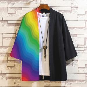 무지개 패턴 프린트 탑 기모노 재킷