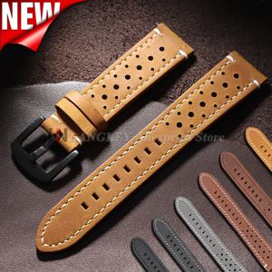 퀵 릴리즈 빈티지 레이싱 가죽 시계줄 (세이코, 롤렉스용) 18mm 19mm 20mm 21mm 22mm 24mm 통기성 다공성 시계밴드