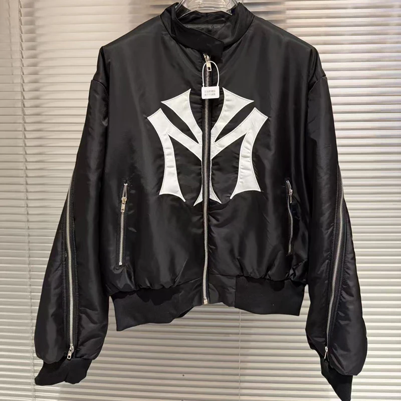 빅 자수 패치 라벨 모왈라 지퍼 파일럿 재킷 남녀 공용 블랙 고품질 캐주얼 지퍼 슬리브 봄버 재킷 의류