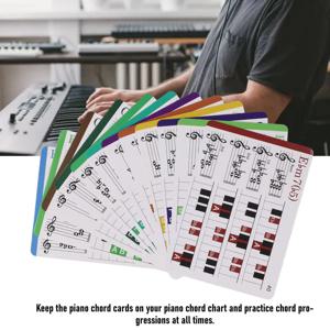 120장 음악 플래시 카드 컬러드 코퍼 플레이트 페이퍼 피아노 컬러 코딩 플래시 카드, 초보자용 피아노 코드 플래시카드