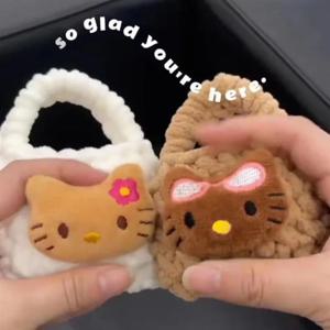 귀여운 산리오 헬로키티 하와이 블랙 키티 충격 방지 이어폰 케이스 이어폰 보호기 플러시 미니 동전 지갑 소녀용 선물