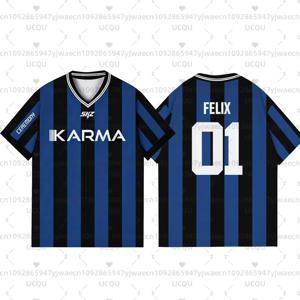 2025 KPOP 스테이 카르마 앨범 팬 서포트 셔츠 펠릭스 방찬 현진 스트리트웨어 플러스 사이즈 의류 반팔 탑 티셔츠