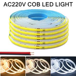 1-5m 220V 유연한 테이프 조명 디밍 가능 COB LED 스트립 조명 스마트 IC 드라이버 필요 없음 고휘도 240LEDs 선형 조명 RA95