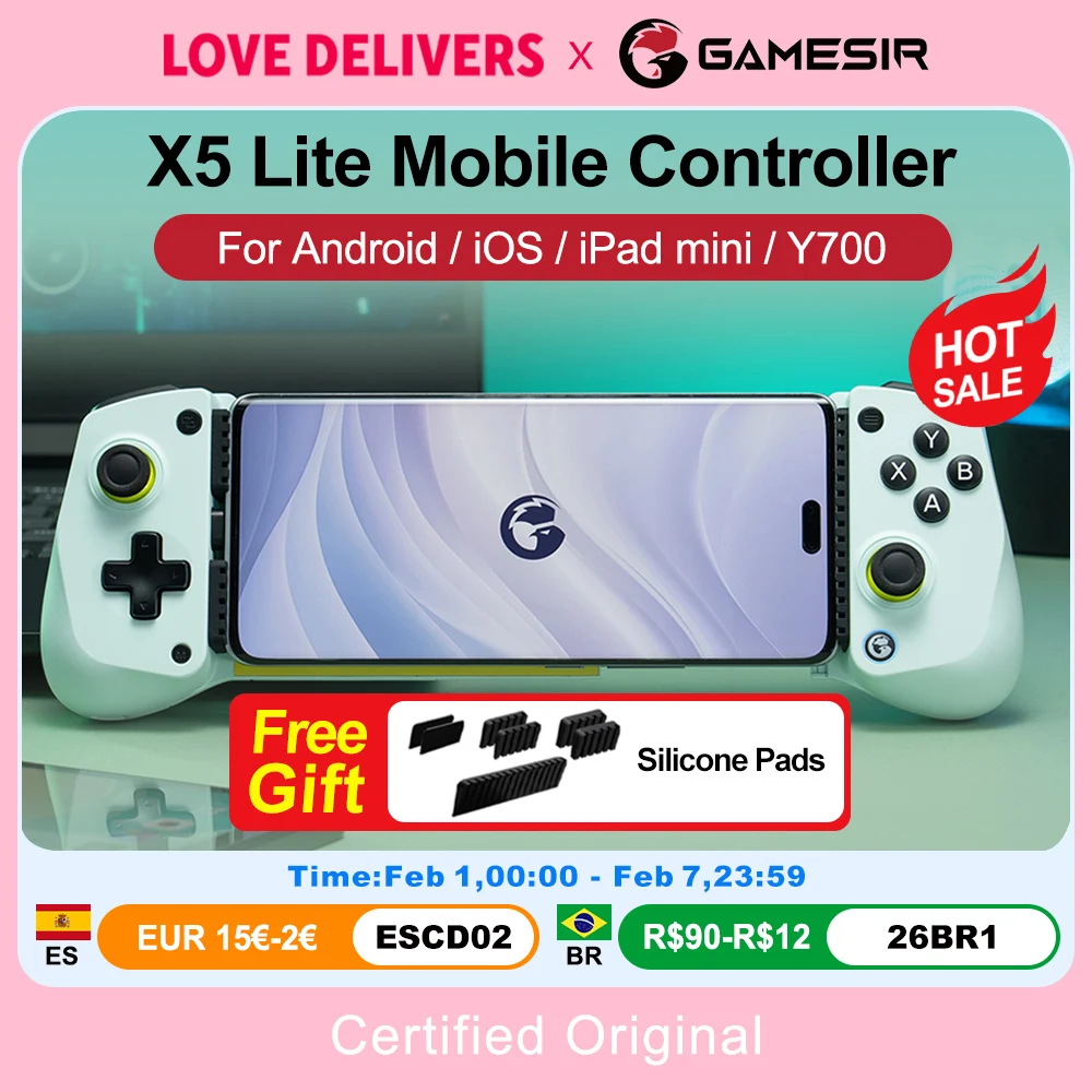 GameSir X5 Lite 모바일 폰 게임패드 아이폰 16 15 시리즈 아이패드 미니 안드로이드 태블릿 컨트롤러 홀 이펙트 조이스틱 디자인