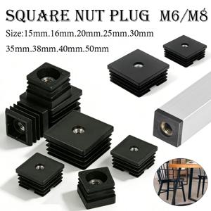 4-20개 플라스틱 사각 파이프 플러그, M6 M8 너트 홀 포함, 튜브 가구 다리용 블랭킹 엔드 캡, 커버 인서트 M6 M8