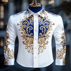남성용 긴 소매 칼라 셔츠, 패셔너블한 프린트 셔츠, 사회 파티, 부드러운 원단, 편안함, 럭셔리, 고품질, 신제품