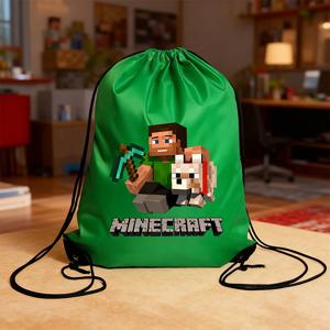 드로스트링 백팩 마인크래프트 게임 테마 프린트 방수 폴리에스터 핸드백 어린이 휴대용 의류 보관 가방 선물 가방