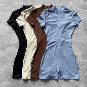 하이웨이스트 반팔 요가 댄스복 여성용 피트니스 타이트 원피스 반바지 폴리에스터 섬유 여름 신상품