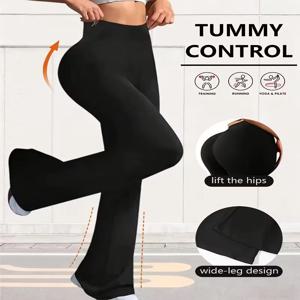 여성용 하이웨이스트 플레어 요가 팬츠, 풀랭스 엘라스틱 웨이스트밴드 소프트 스트레치 바지, 운동용으로 다용도로 활용 가능, 팬츠 & 카프리