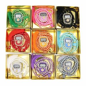 새로운 무슬림 기도 염주 팔찌 및 손가락 카운터 선물 세트 99개 모조 진주 팔찌 리셋 가능한 손가락 카운터 반지