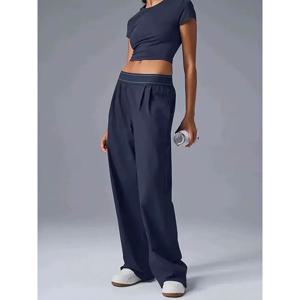 여성 캐주얼 요가 바지 빠른 건조 스트레이트 레그 경량 여름 바지 반사 로고 포함 부드럽고 편안한 액티브웨어