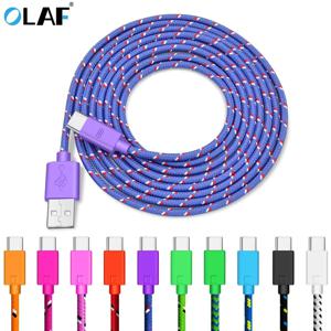 OLAF-나일론 편조 USB c형 케이블, 1M 2M 3M 데이터 동기화 고속 충전 USB C 케이블 삼성 S9 S10 샤오미 mi9 mi8 화웨이 c형