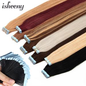 Isheeny-미니 테이프 헤어 익스텐션, 14 인치, 18 인치, 10 개, 유럽 레미 인모, 접착제 테이프, 머리카락