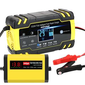 12V EU 플러그 자동차 배터리 충전기 납산 배터리 펄스 수리 도구 스마트 디지털 자동차 오토바이 액세서리