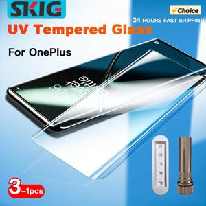 SKIG UV 강화 유리 OnePlus 13 12 11 R 10 9 8 7 7T Ace2 Pro OnePlus13 화면 보호기 용 풀 커버 접착제 경화