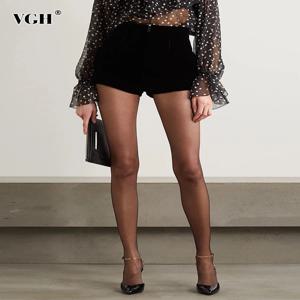 VGH 여성을위한 솔리드 미니멀리스트 반바지 높은 허리 스플 라이스 지퍼 기질 슬리밍 짧은 바지 여성 패션 의류 스타일