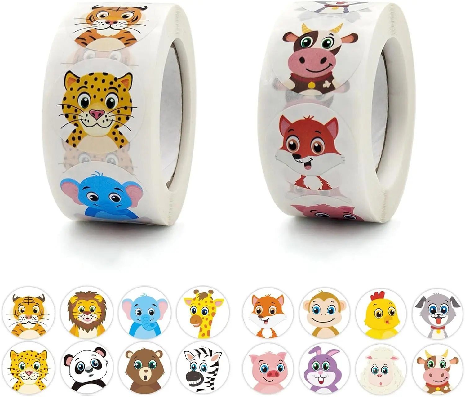 100-500Pcs 라운드 동물 스티커, 16 디자인 동물 만화 교사 보상 스티커 어린이, 학교 홈 파티 장식 스티커