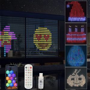 400LED 스마트 커튼 조명 블루투스 App LED 문자열 RGB 요정 조명 DIY 음악 변경 디스플레이 창 침실 장식