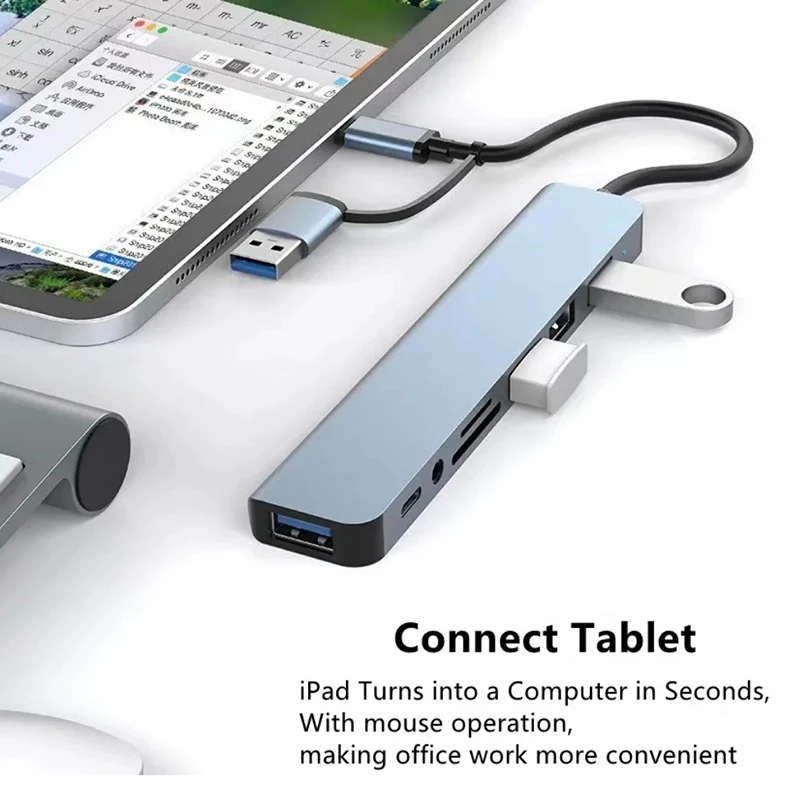 노트북 태블릿 전화 디스크 변환기용 3.5mm 오디오 잭 마이크로 SD 리더가 있는 8in2 typeC 도킹 스테이션 컴팩트 확장 도구