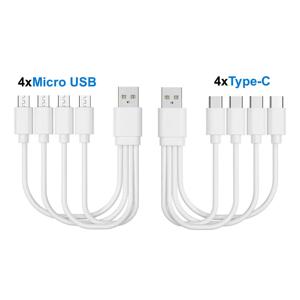 20cm 짧은 USB 멀티 충전 케이블 4 in 1 다중 유형 C/마이크로 USB 충전 코드 4포트 USB C 분배기 케이블 5V 2A