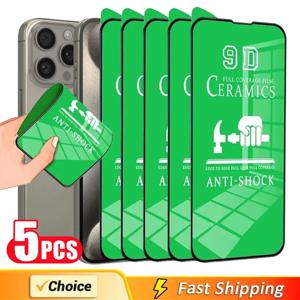 5Pcs HD 소프트 세라믹 필름 iPhone 14 11 12 13 15 Pro Max Mini 8 6 7 Plus 화면 보호기 iPhone 16 XS MAX X XR 유리가 아님