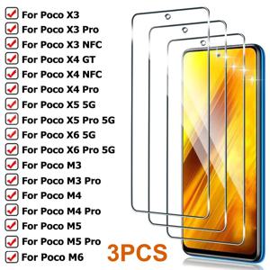 Xiaomi Poco M6 M5 M5S M4 M3 M2 Pro 유리 필름 용 Poco X3 X4 GT X5 X6 Pro NFC 5G 화면 보호기 용 3PCS 보호 유리