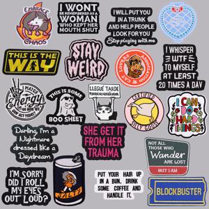 옷에 귀여운 우산 소녀 패치 재미 있은 따옴표 수 놓은 패치 편지 배지 패치에 철 DIY 의류 액세서리