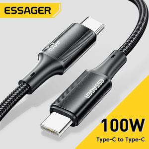 Essager PD USB C타입 to C타입 케이블, 고속 충전 휴대폰 케이블, 맥북 아이패드 원플러스 샤오미 아이폰 16 용, 100W, 5A