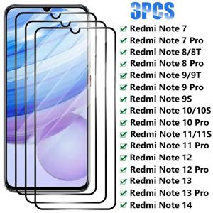 Xiaomi Redmi Note 7 8 9 10 Pro 8T 9T 9S 10S 11S 화면 보호기 Redmi Note 11 12 13 Pro 14 5G 용 3PCS 전체 강화 유리